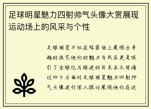 足球明星魅力四射帅气头像大赏展现运动场上的风采与个性